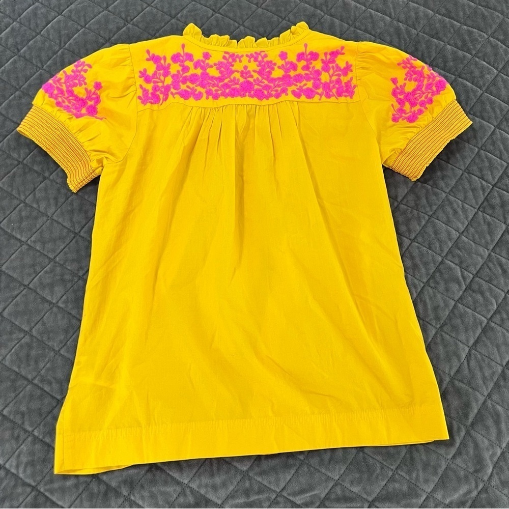 J. Crew Top Women XXS Floral Embroidered Blouse Shirt Yellow Boho P - Picture 7 of 7